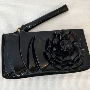 Big Buddha Vegan Black Patent Rosette Wristlet